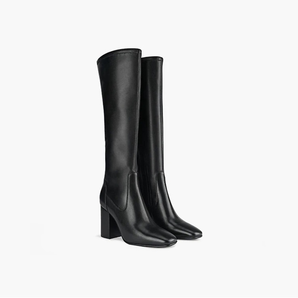 Black Knee-High Block Heel Boots - Women's Heeled Boots
